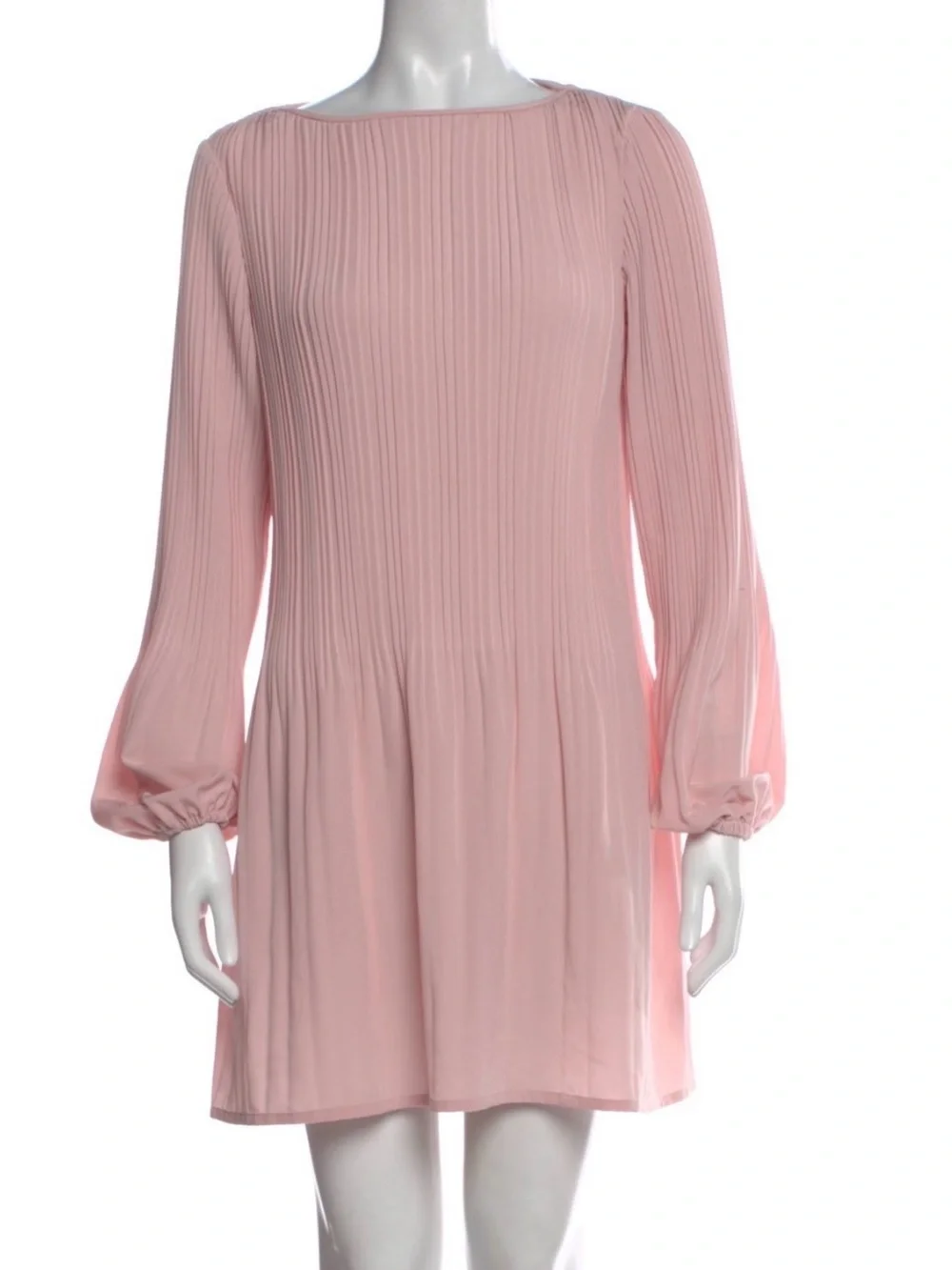 Maje Blush Pink Pleated Long-Sleeve Mini Dress